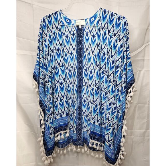 Vintage Bobbie Brooks Woman's Kimono Duster Cover Up Aztec Southwest Blue Cotton - Picture 7 of 9
